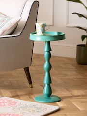 Nina Campbell Teal Blue Wood Gambit Side Table - Image 1 of 4
