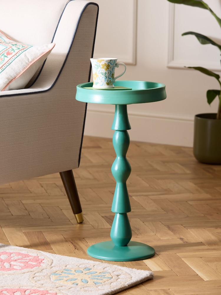 Nina Campbell Teal Blue Wood Gambit Side Table - Image 1 of 4