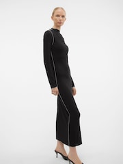 VERO MODA Black Ribbed Jersey Long Sleeved Maxi Dress With Contrast Stitching - Image 4 of 6
