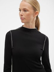 VERO MODA Black Ribbed Jersey Long Sleeved Maxi Dress With Contrast Stitching - Image 5 of 6