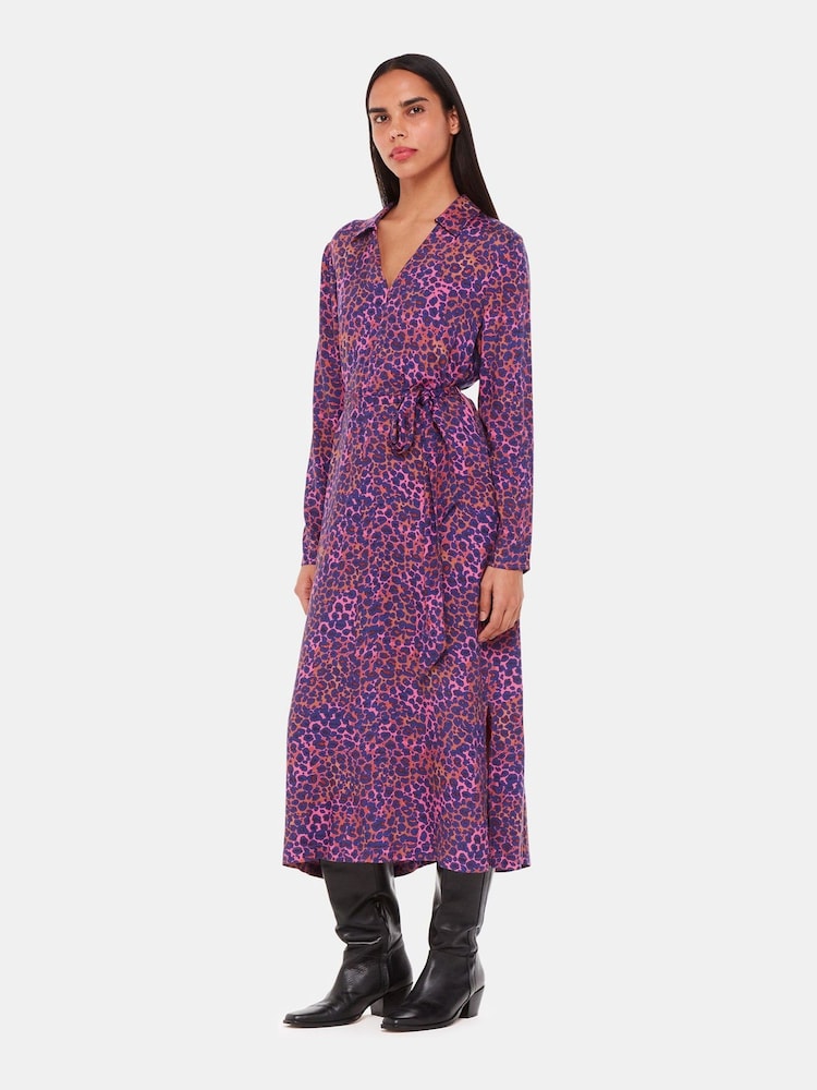 Whistles Pink Mottled Leopard Midi Dress - Image 1 of 5