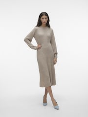 VERO MODA Natural Waisted Long Sleeve Midi Knitted Jumper Dress - Image 1 of 6