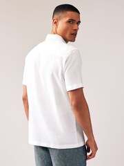 White Standard Collar Linen Blend Short Sleeve Shirt - Image 2 of 7