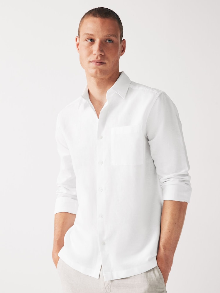 White Linen Blend Long Sleeve Shirt - Image 1 of 8