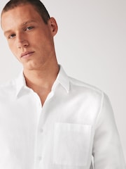 White Linen Blend Long Sleeve Shirt - Image 4 of 8