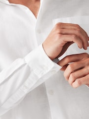 White Linen Blend Long Sleeve Shirt - Image 5 of 8