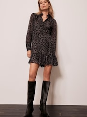 Mint Velvet Grey Animal Print Mini Dress - Image 2 of 4