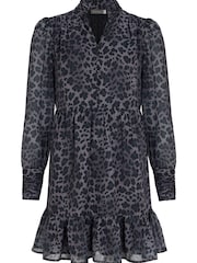 Mint Velvet Grey Animal Print Mini Dress - Image 3 of 4