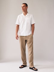 White Cuban Collar Linen Blend Short Sleeve Shirt - Image 2 of 7