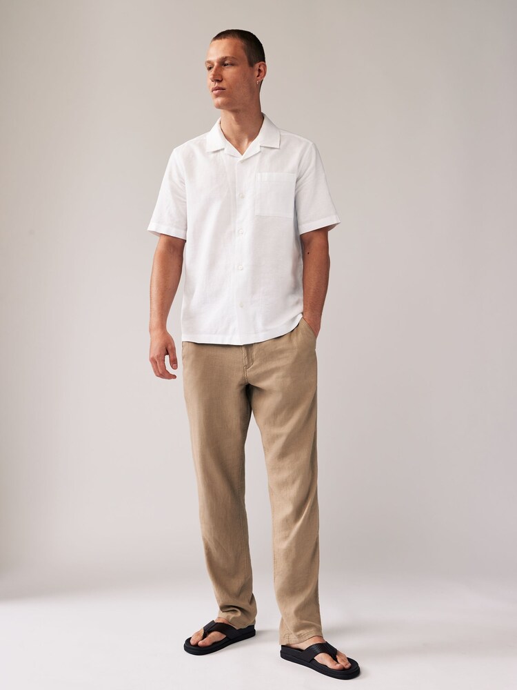 White Cuban Collar Linen Blend Short Sleeve Shirt - Image 2 of 7