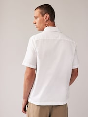 White Cuban Collar Linen Blend Short Sleeve Shirt - Image 3 of 7