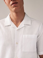 White Cuban Collar Linen Blend Short Sleeve Shirt - Image 4 of 7