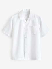 White Cuban Collar Linen Blend Short Sleeve Shirt - Image 5 of 7