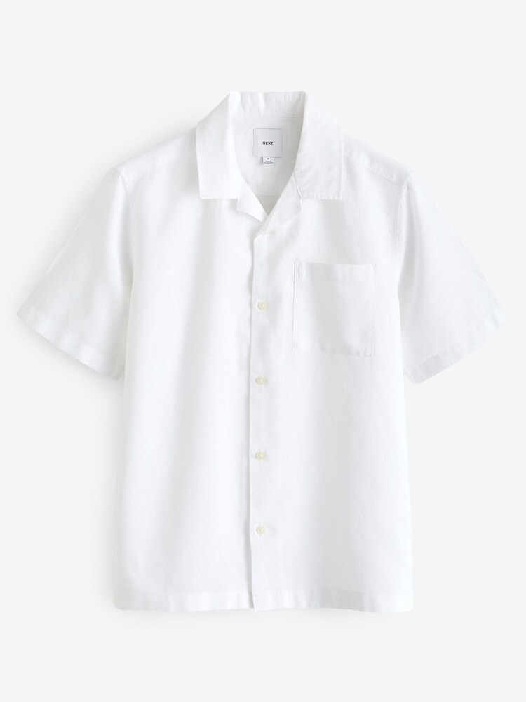 Blanc - Col cubain - Chemise en mélange de lin à manches courtes - Image 5 of 7