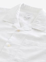 White Cuban Collar Linen Blend Short Sleeve Shirt - Image 6 of 7