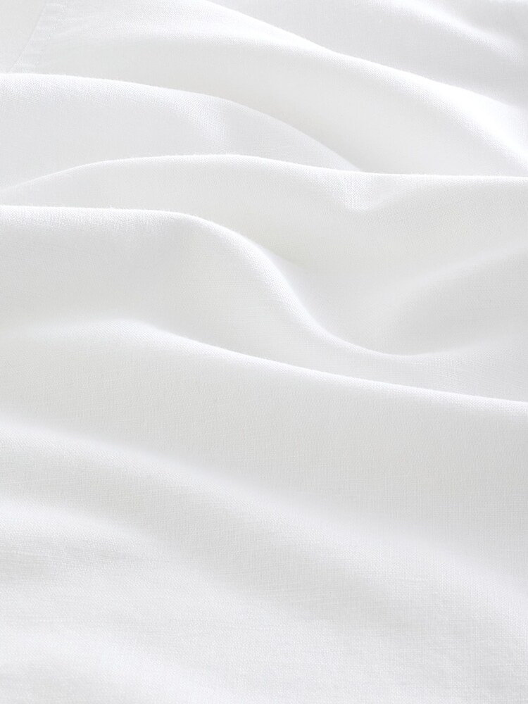 White Cuban Collar Linen Blend Short Sleeve Shirt - Image 7 of 7
