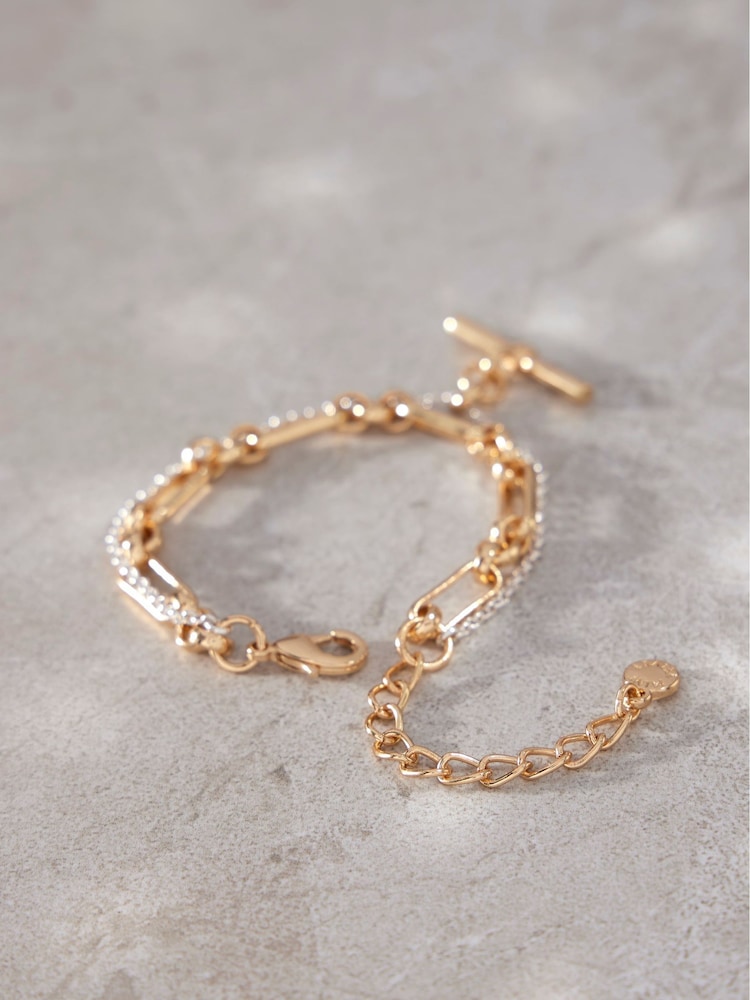 Mint Velvet Gold Mixed Double Strand Bracelet - Image 1 of 3