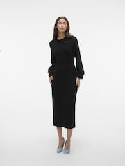 VERO MODA Black Waisted Long Sleeve Midi Knitted Jumper Dress - Image 3 of 5