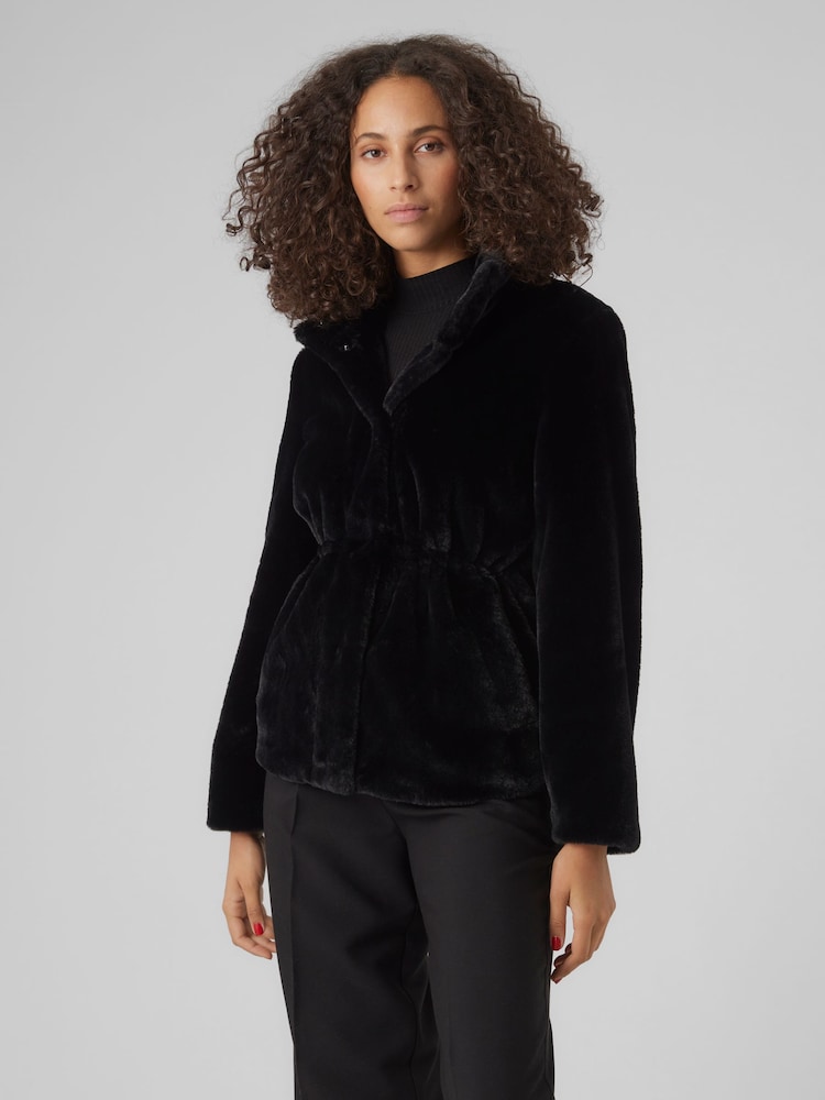 VERO MODA Black Faux Fur Coat - Image 1 of 7