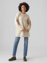 VERO MODA Cream Longline Cable Knit Cosy Tunic Jumper - Image 3 of 5