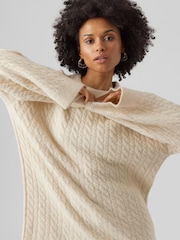VERO MODA Cream Longline Cable Knit Cosy Tunic Jumper - Image 4 of 5
