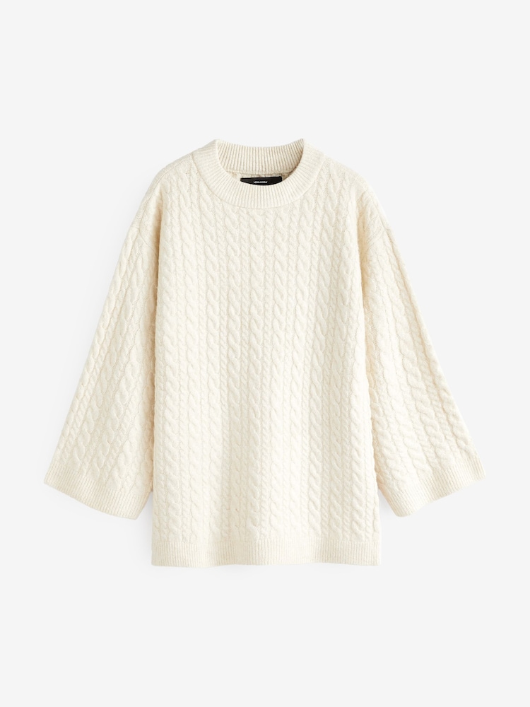 VERO MODA Cream Longline Cable Knit Cosy Tunic Jumper - Image 5 of 5