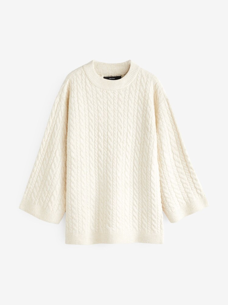 VERO MODA Cream Longline Cable Knit Cosy Tunic Jumper - Image 5 of 5 VERO MODA Cream Longline Cable Knit Cosy Tunic Jumper - Image 5 of 5