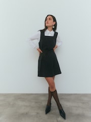 VERO MODA Black Pinstripe Pinafore Belted Tailored Mini Dress - Image 1 of 7