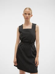 VERO MODA Black Pinstripe Pinafore Belted Tailored Mini Dress - Image 4 of 7