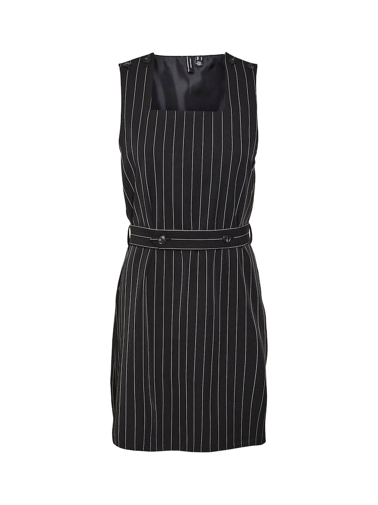 VERO MODA Black Pinstripe Pinafore Belted Tailored Mini Dress - Image 7 of 7