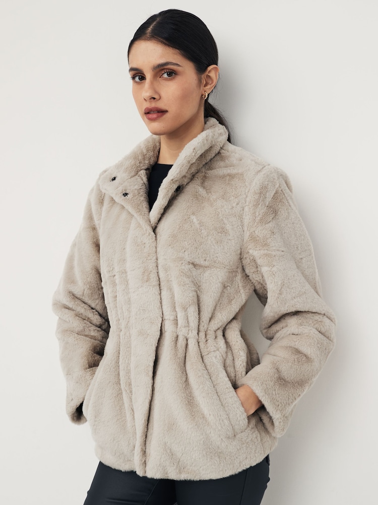 VERO MODA Cream Faux Fur Coat - Image 1 of 4