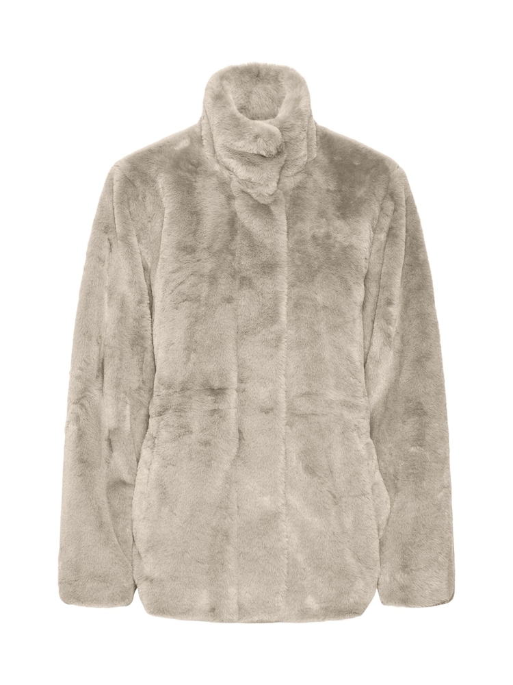 VERO MODA Cream Faux Fur Coat - Image 4 of 4