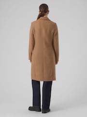 VERO MODA Brown Longline Button Up Smart Wool Coat - Image 2 of 5