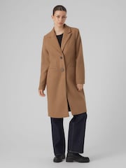 VERO MODA Brown Longline Button Up Smart Wool Coat - Image 3 of 5