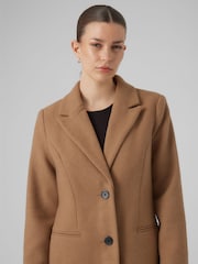 VERO MODA Brown Longline Button Up Smart Wool Coat - Image 4 of 5