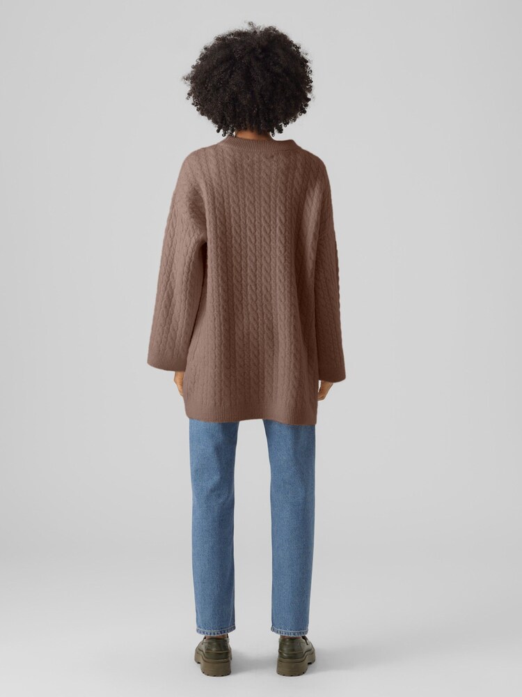 VERO MODA Brown Longline Cable Knit Cosy Tunic Jumper - Image 2 of 5