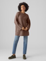 VERO MODA Brown Longline Cable Knit Cosy Tunic Jumper - Image 3 of 5