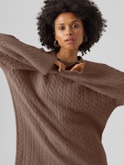 VERO MODA Brown Longline Cable Knit Cosy Tunic Jumper - Image 4 of 5