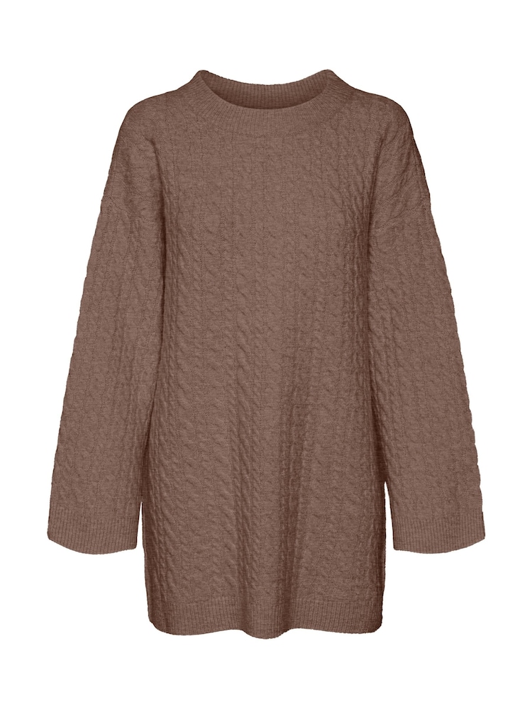 VERO MODA Brown Longline Cable Knit Cosy Tunic Jumper - Image 5 of 5