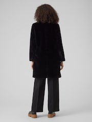 VERO MODA Black Longline Button Up Faux Fur Coat - Image 2 of 5