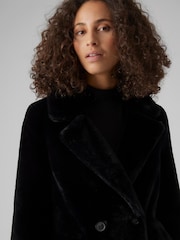 VERO MODA Black Longline Button Up Faux Fur Coat - Image 4 of 5