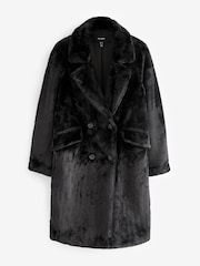 VERO MODA Black Longline Button Up Faux Fur Coat - Image 5 of 5