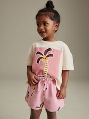 Pink Palm Tree 100% Cotton Short Sleeve T-Shirt and Shorts Set (3mths-7yrs) - Image 2 of 6