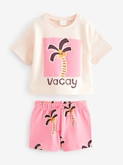 Pink Palm Tree 100% Cotton Short Sleeve T-Shirt and Shorts Set (3mths-7yrs) - Image 4 of 6