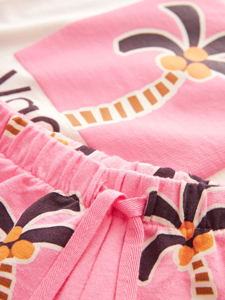 Pink Palm Tree 100% Cotton Short Sleeve T-Shirt and Shorts Set (3mths-7yrs) - Image 6 of 6