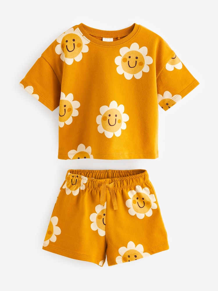 Yellow Daisy 100% Cotton T-Shirt And Shorts Set (3mths-7yrs) - Image 1 of 7