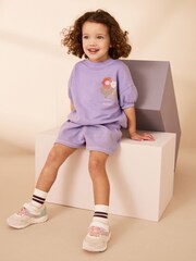 Purple Flower Short Sleeve T-Shirt and Shorts Set (3mths-7yrs) - Image 1 of 10