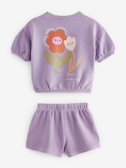 Purple Flower Short Sleeve T-Shirt and Shorts Set (3mths-7yrs) - Image 10 of 10