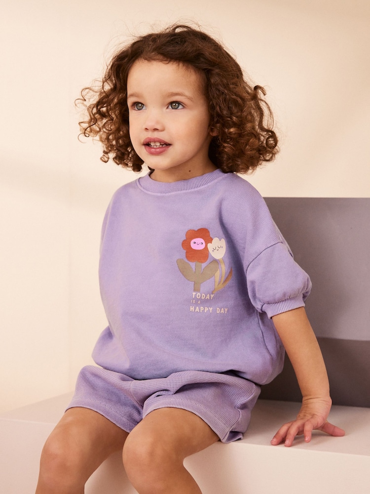 Purple Flower Short Sleeve T-Shirt and Shorts Set (3mths-7yrs) - Image 2 of 10
