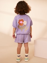 Purple Flower Short Sleeve T-Shirt and Shorts Set (3mths-7yrs) - Image 3 of 10